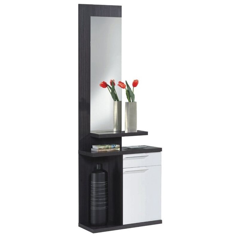 

Recibidor con espejo color gris ceniza y blanco 3 estantes estilo moderno mueble 186x61x29 cm