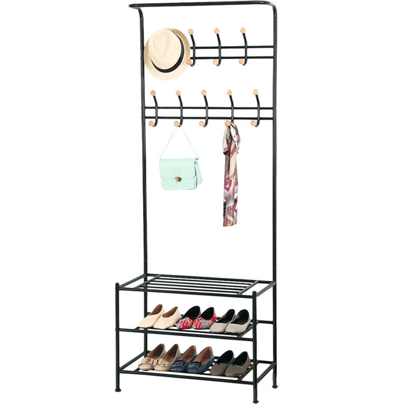 

Mueble Recibidor Perchero 9 Ganchos 3 Estantes 187X69X35Cm