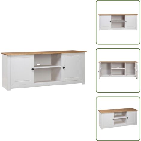 Mueble retro - vidaXL Mueble para TV madera de pino estilo Panamá blanco 120x40x50 cm - Mueble blanco