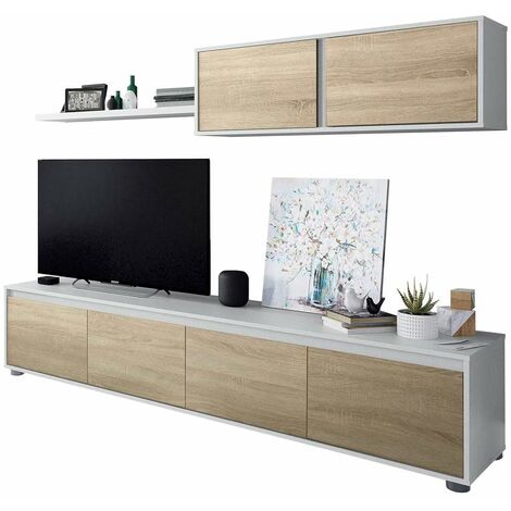 Mueble salón Alida roble canadian y blanco artik 43 cm(alto)200 cm(ancho)41 cm(largo)