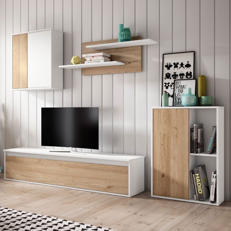 

Mueble salón Comedor Legos 3 módulos 2 estanterías Color Blanco y Naturale Estilo Moderno 180x220x38 cm
