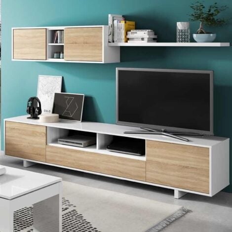 Mueble TV nórdico madera y blanco 180cm SID - Miliboo