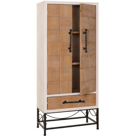 Mueble salón librero alto con puertas y cajón en madera maciza y MDF 167 x 72 x 41 cm 040005759
