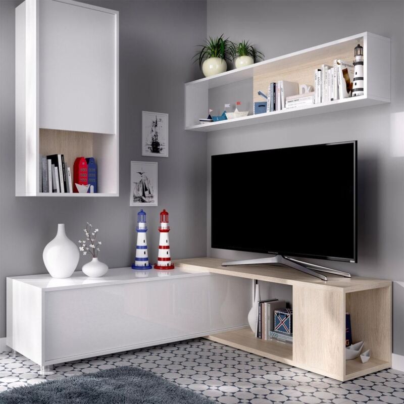 Mueble salón Obi flexible en diseño en blanco brillo o gris grafito