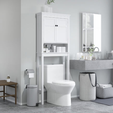 Mueble sobre Inodoro con 2 Puertas Compartimiento y Estante Ajustable Mueble para Baño 70x20x175 cm Blanco