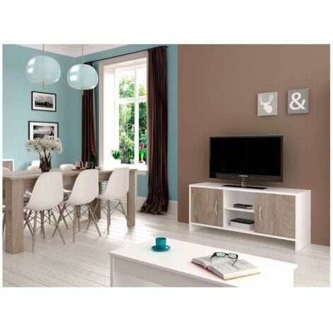 main image of "Mueble televisión 2 puertas en acabado blanco/roble 60 cm(alto)140 cm(ancho)40 cm(largo) Color BLANCO SOLT-ROBLE NUDOS"
