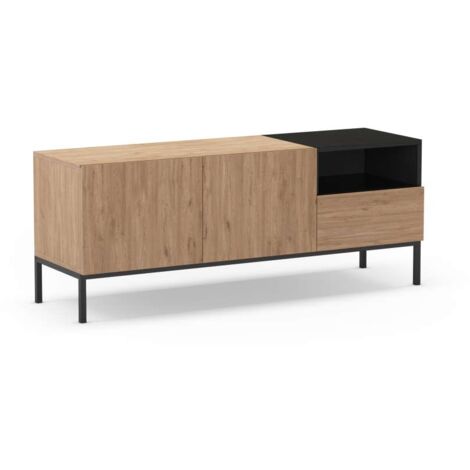 Mueble televisión md-Roque 2 puertas 1 cajón 1 hueco acabado roble sepet/negro, 140cm(ancho) 55cm(alto) 42cm(largo)