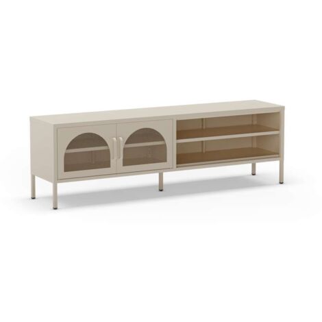 Mueble televisión modelo Dora 2 puertas acabado metal crema, 160cm(ancho) 50cm(alto) 35cm (largo)