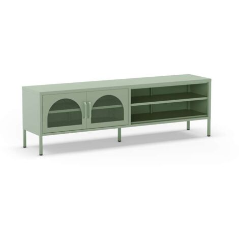 Mueble televisión modelo Dora 2 puertas acabado metal verde menta, 160cm(ancho) 50cm(alto) 35cm (largo)