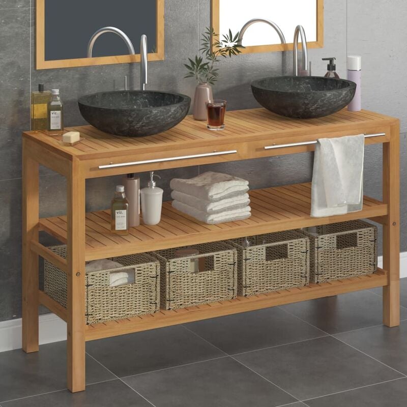 

Mueble tocador madera maciza teca con lavabos de mármol negro