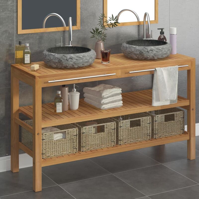 

Mueble tocador madera maciza teca con lavabos de mármol negro