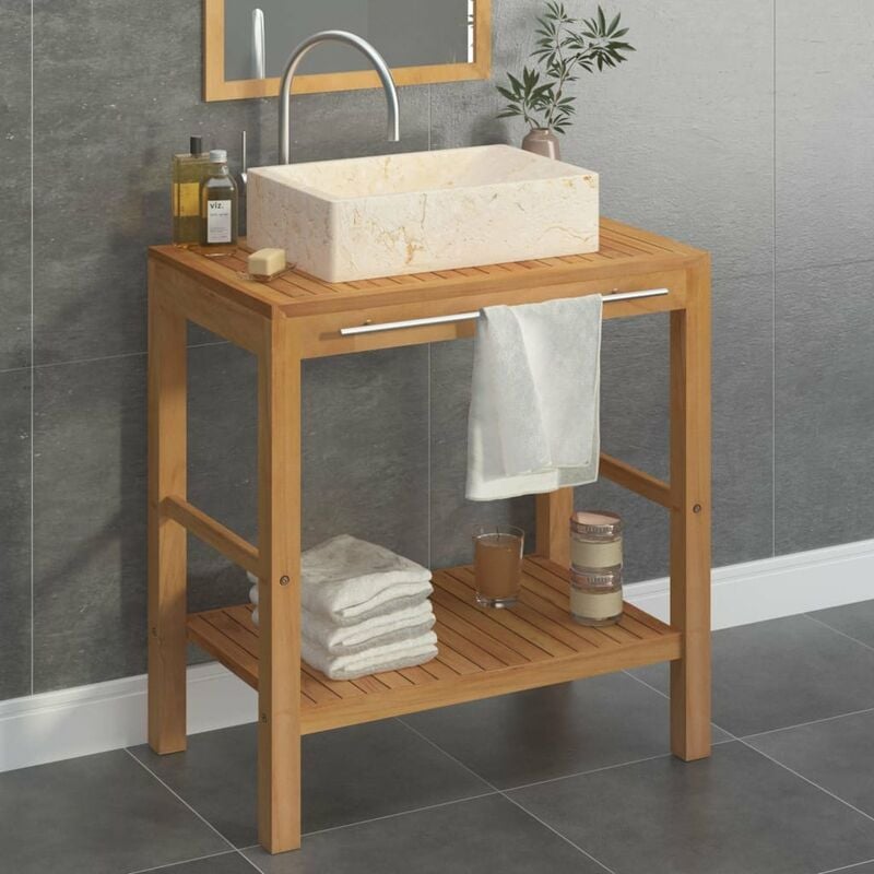 

Mueble tocador madera teca maciza con lavabo de marmol crema