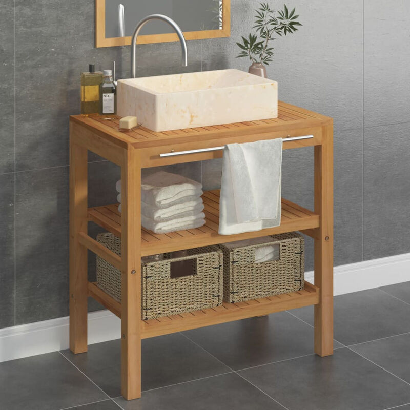 

Mueble tocador madera teca maciza con lavabo de marmol crema