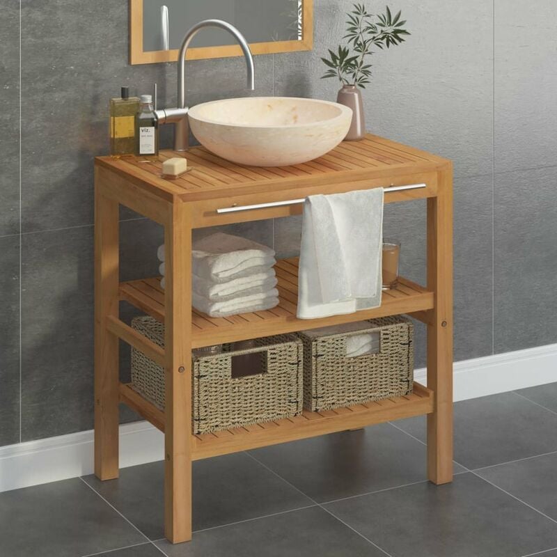

Mueble tocador madera teca maciza con lavabo de marmol crema