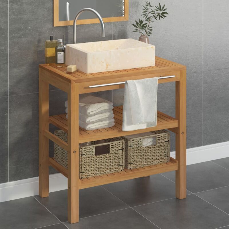 

Mueble tocador madera teca maciza con lavabo de mármol crema