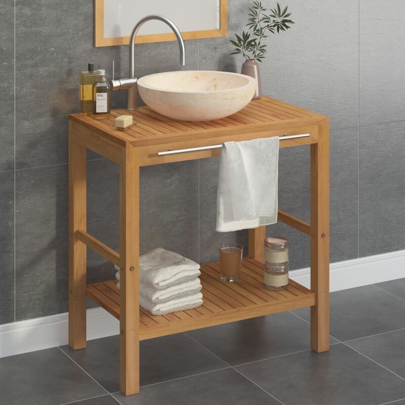 

BHD - Mueble tocador madera teca maciza con lavabo de mármol crema