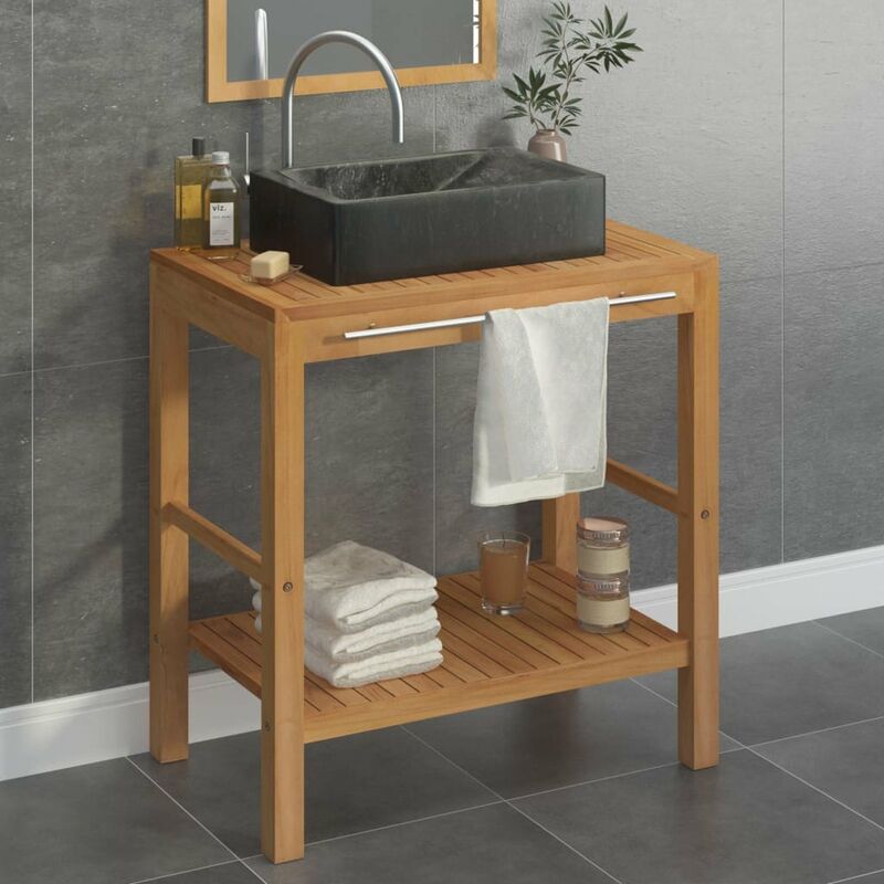 

Mueble tocador madera teca maciza con lavabo de marmol negro