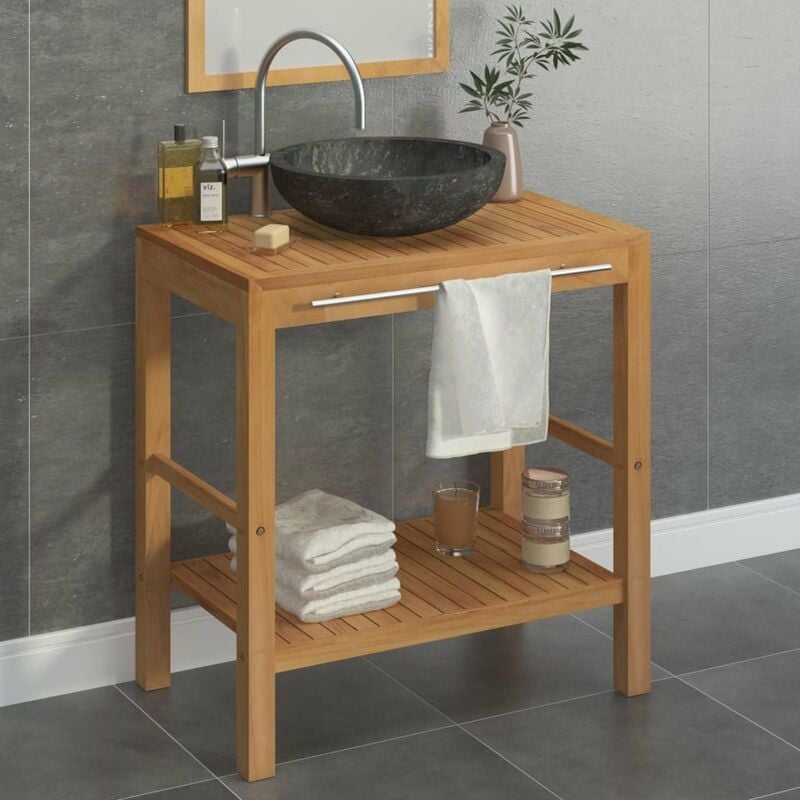 

Mueble tocador madera teca maciza con lavabo de marmol negro