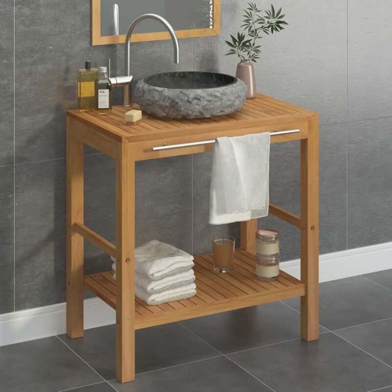 

Mueble tocador madera teca maciza con lavabo de marmol negro