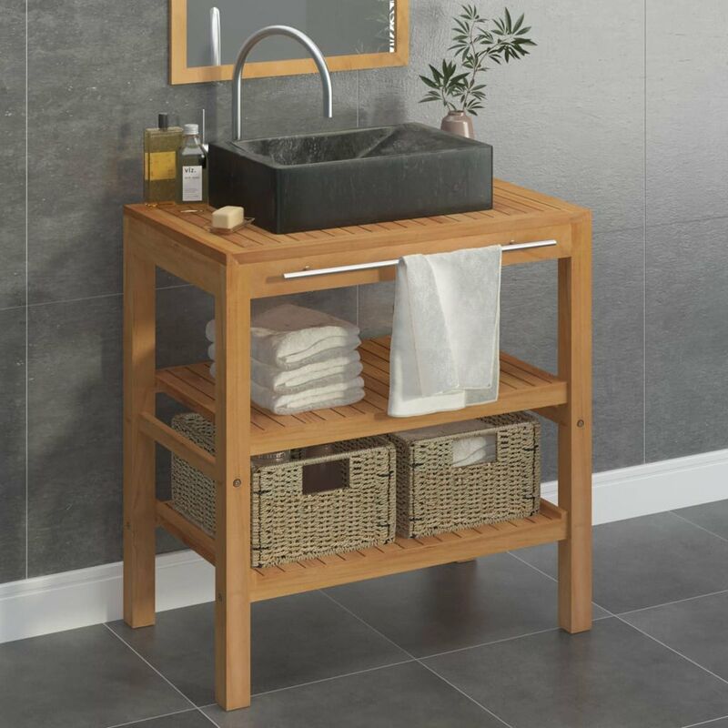 

Mueble tocador madera teca maciza con lavabo de marmol negro