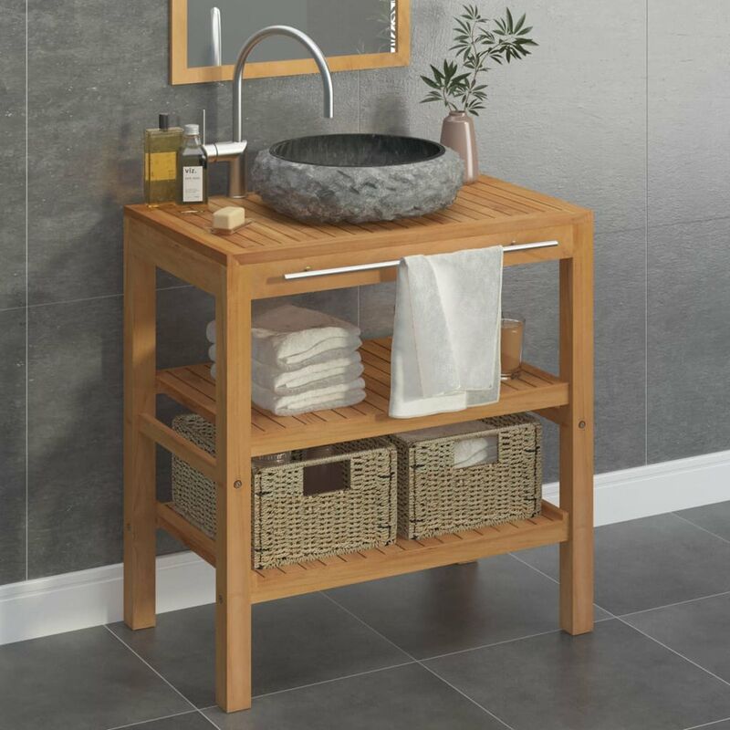 

Mueble tocador madera teca maciza con lavabo de marmol negro