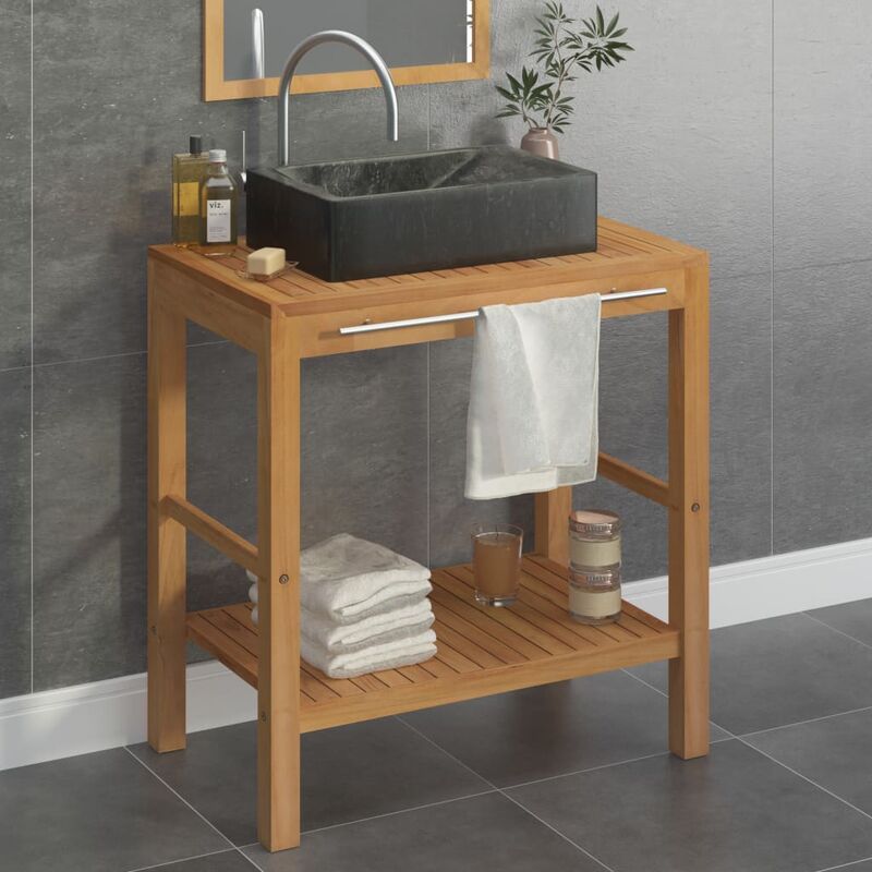 

Mueble tocador madera teca maciza con lavabo de mármol negro - Marrón