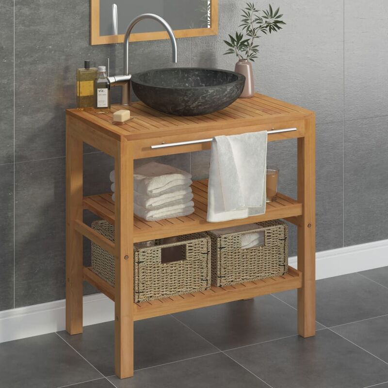 

Mueble tocador madera teca maciza con lavabo de mármol negro - Marrón