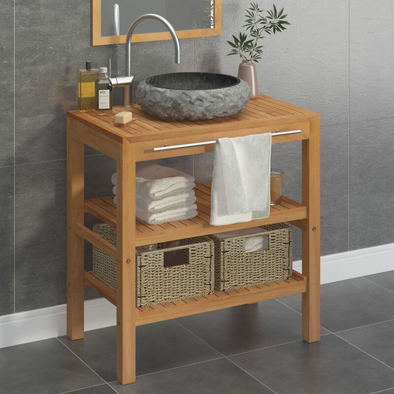 

Mueble tocador madera teca maciza con lavabo de mármol negro - Marrón