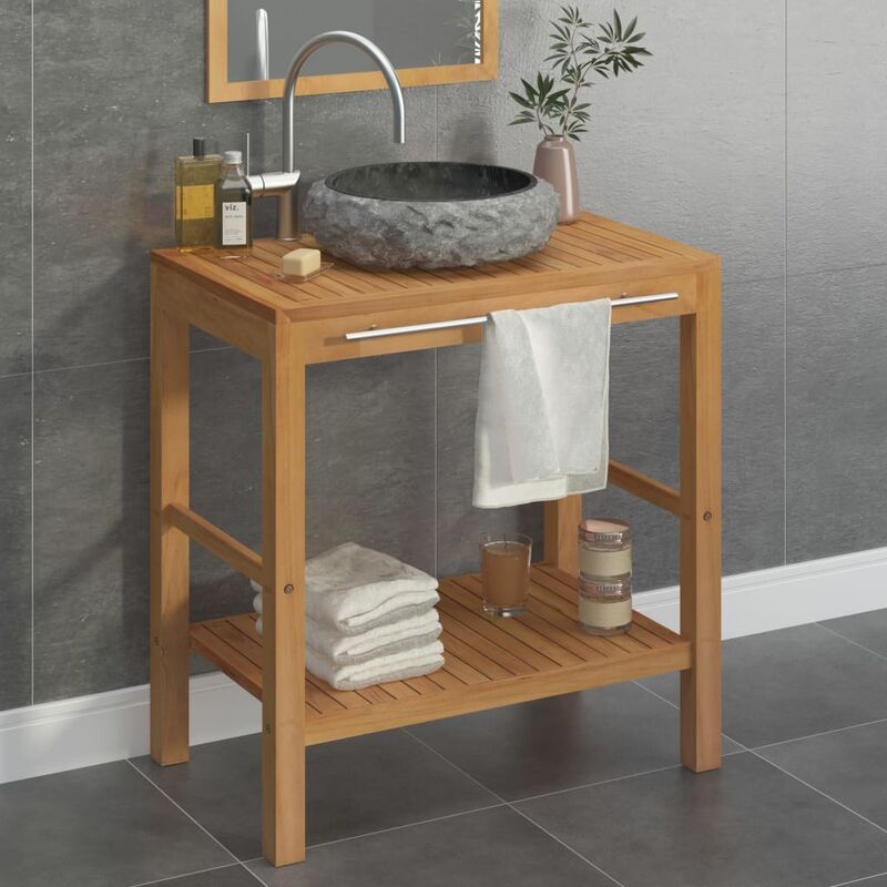 

Mueble tocador madera teca maciza con lavabo de mármol negro - Marrón