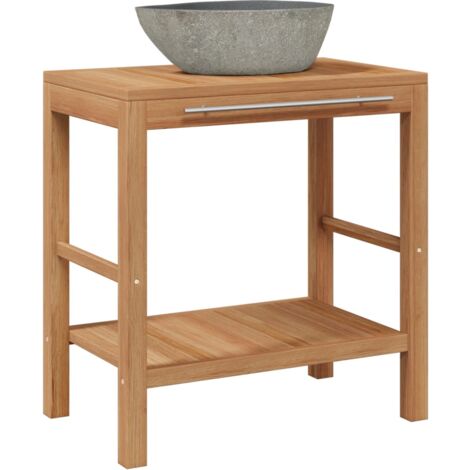 Mueble tocador madera teca maciza con lavabo de piedra de río