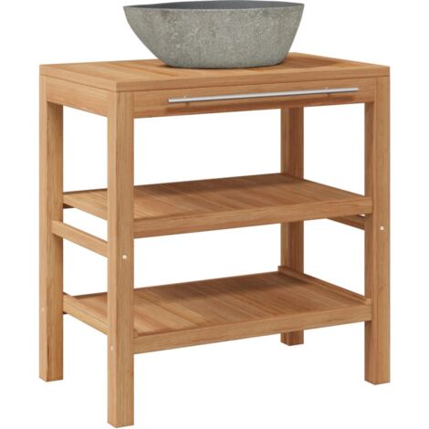 Mueble tocador madera teca maciza con lavabo de piedra de río