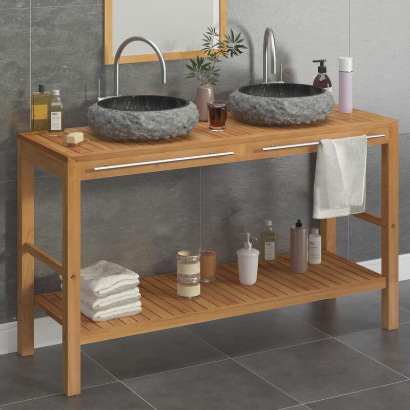 

Mueble tocador madera teca maciza con lavabos de mármol negro