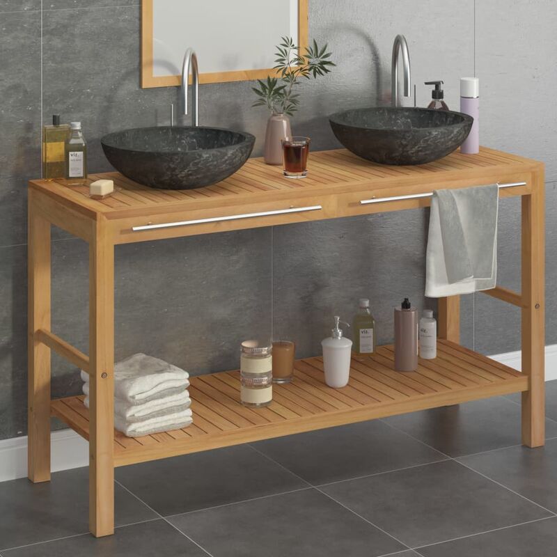 

Mueble tocador madera teca maciza con lavabos de mármol negro