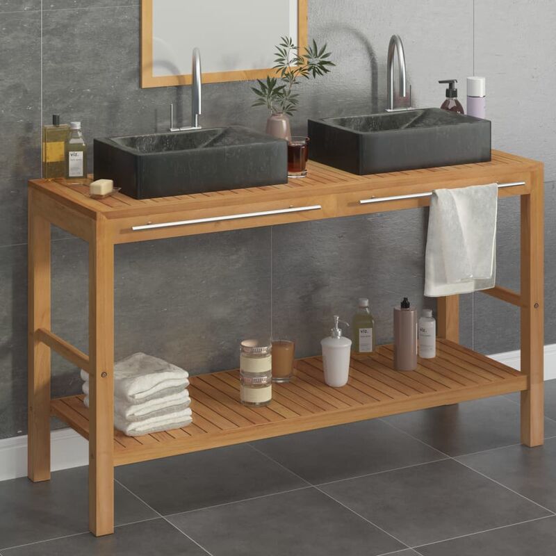 

Mueble tocador madera teca maciza con lavabos de mármol negro