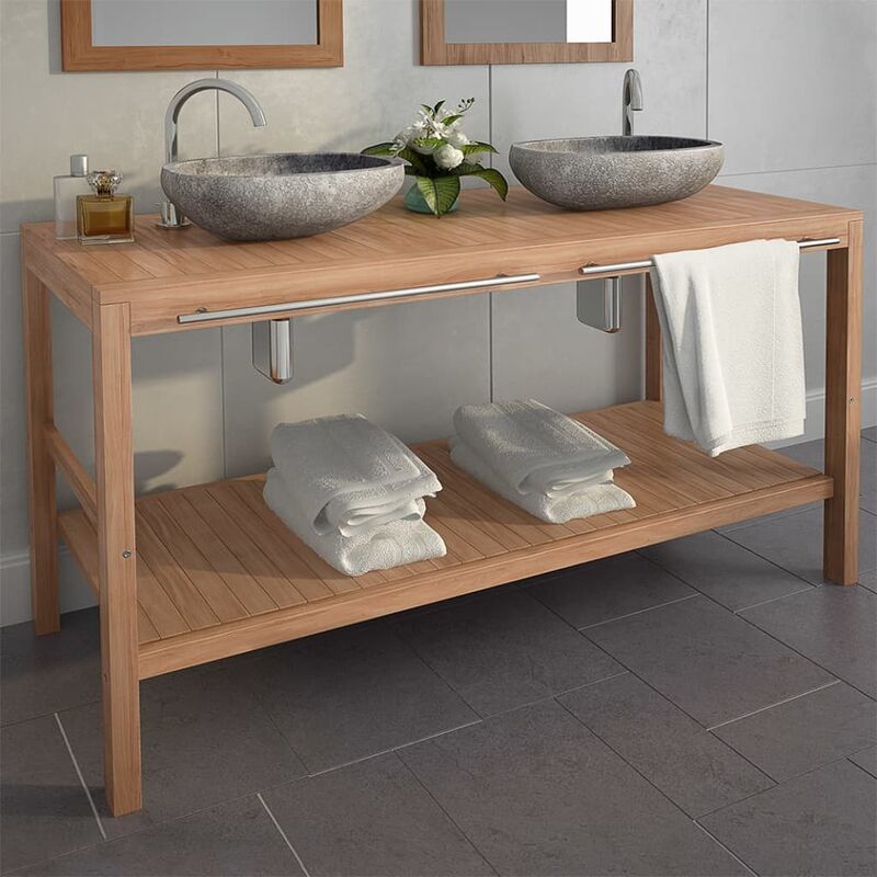 

Mueble tocador madera teca maciza con lavabos de piedra de rio