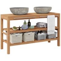 Mueble tocador madera teca maciza con lavabos de piedra de río