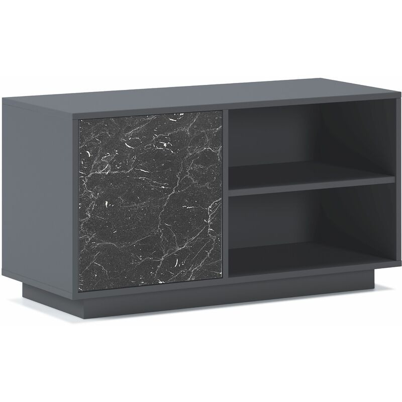 

Mueble TV 100 con puerta izquierda, salón comedor, Modelo MARMOL, color estructura GRIS OSCURO, color puerta MARMOL NEGRO MATE, medidas 95x40x51cm de