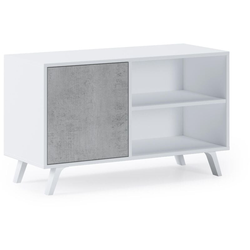 

Mueble TV 100 con puerta izquierda, salón comedor, Modelo WIND, color estructura BLANCO MATE, color puerta CEMENTO, medidas 95x40x57cm de altura.