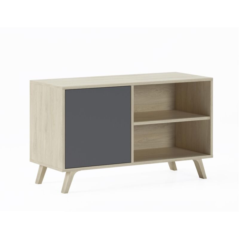 

Mueble TV 100 con puerta izquierda, salón comedor, Modelo WIND, color estructura Puccini, color puerta Gris Antracita, medidas 95x40x57cm de altura.