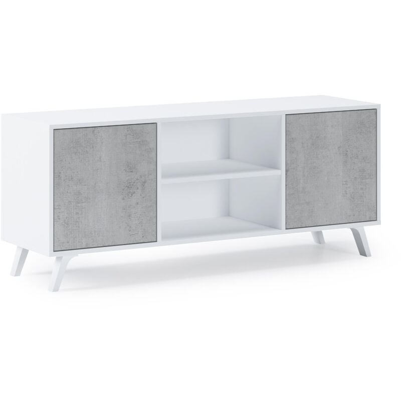 

Mueble TV 140 con 2 puertas, salón comedor, Modelo WIND, color estructura BLANCO MATE, color puertas CEMENTO, medidas 137x40x57cm de altura. - BLANCO