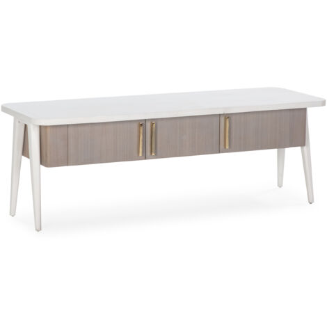 Mueble Tv 150X50X51 Madera Blanco Con Patina Gris/Metal Dorado