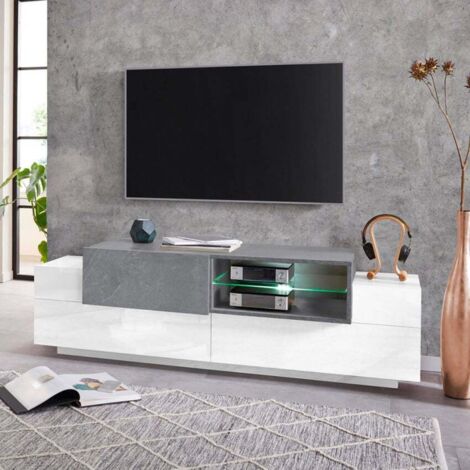 Mueble TV 160 cm compartimento abierto 3 puertas blanco y pizarra New Coro Low M