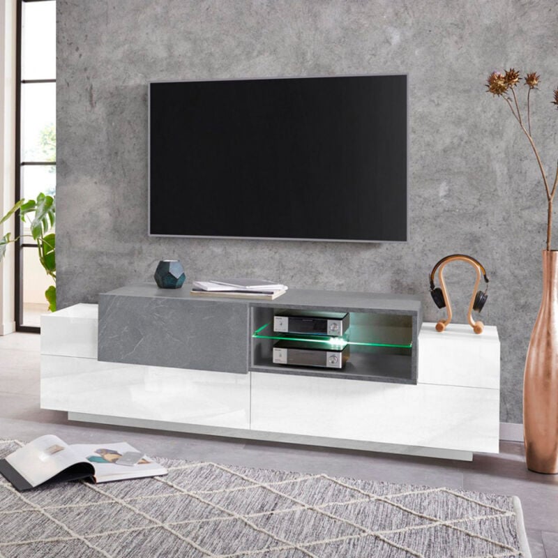 

Mueble TV 160cm compartimento abierto con 3 puertas en blanco y pizarra New Coro Low M