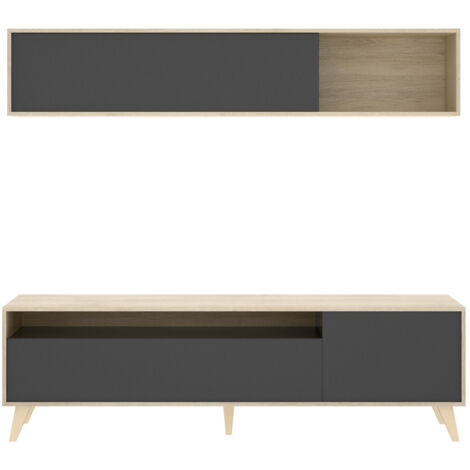 Mueble TV  180 cm roble natural y gris antracita - Tolosa