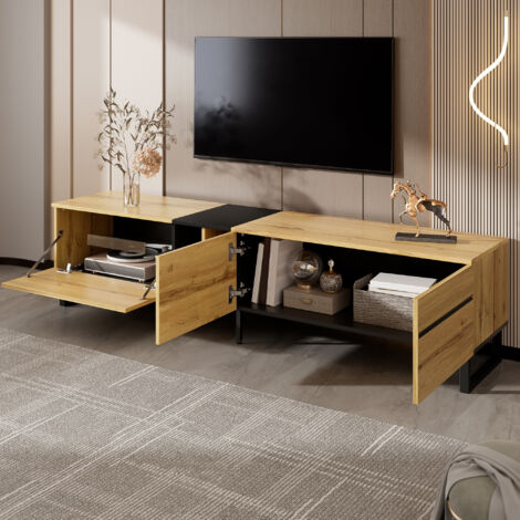 Mueble TV 180x38x45cm minimalista tablero de partículas con compartimento abatible color madera