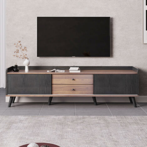 Mueble TV 2 Cajones, Mesa TV Baja 2 Puertas Correderas, H58/L160/P40 Cm