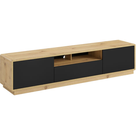 Mueble TV 2 puertas 1 cajón 200 cm Raven Negro y Madera