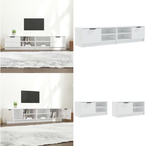 Mueble TV 2 pzs madera contrachapada blanco brillo 80x35x36,5cm - Mueble de tv 2 pzs - Madera contrachapada