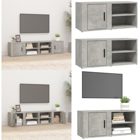 Mueble TV 2 uds madera contrachapada gris hormigón 80x31,5x36cm - Mueble de TV - Armario de madera