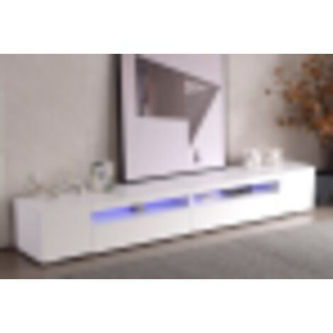 Mueble TV 240 x 38.5 x 35.5 cm moderno Iluminación LED variable panel claro brillante blanco salón comedor